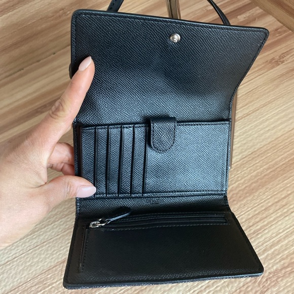 Coach Signature Crossbody Phone Wallet Bag Clutch Black Leather/ Canvas - Picture 12 of 13